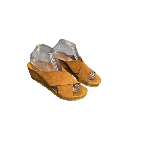 Yokono Brown Leather Strappy Suede Wedge Cadiz Sandals Womens Size 7.5 Cork - Picture 2 of 12
